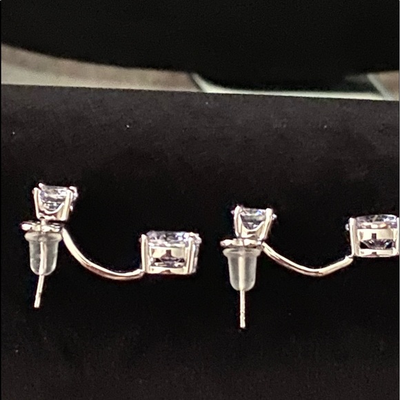 Platinum-Plated Front Back 2 in 1 CZ Stud and Ear Jacket Earrings (5 cttw) - Picture 2 of 6